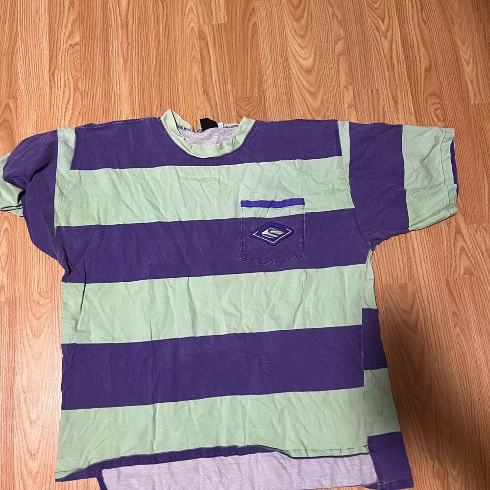 Quiksilver Purple and Green Striped Tee